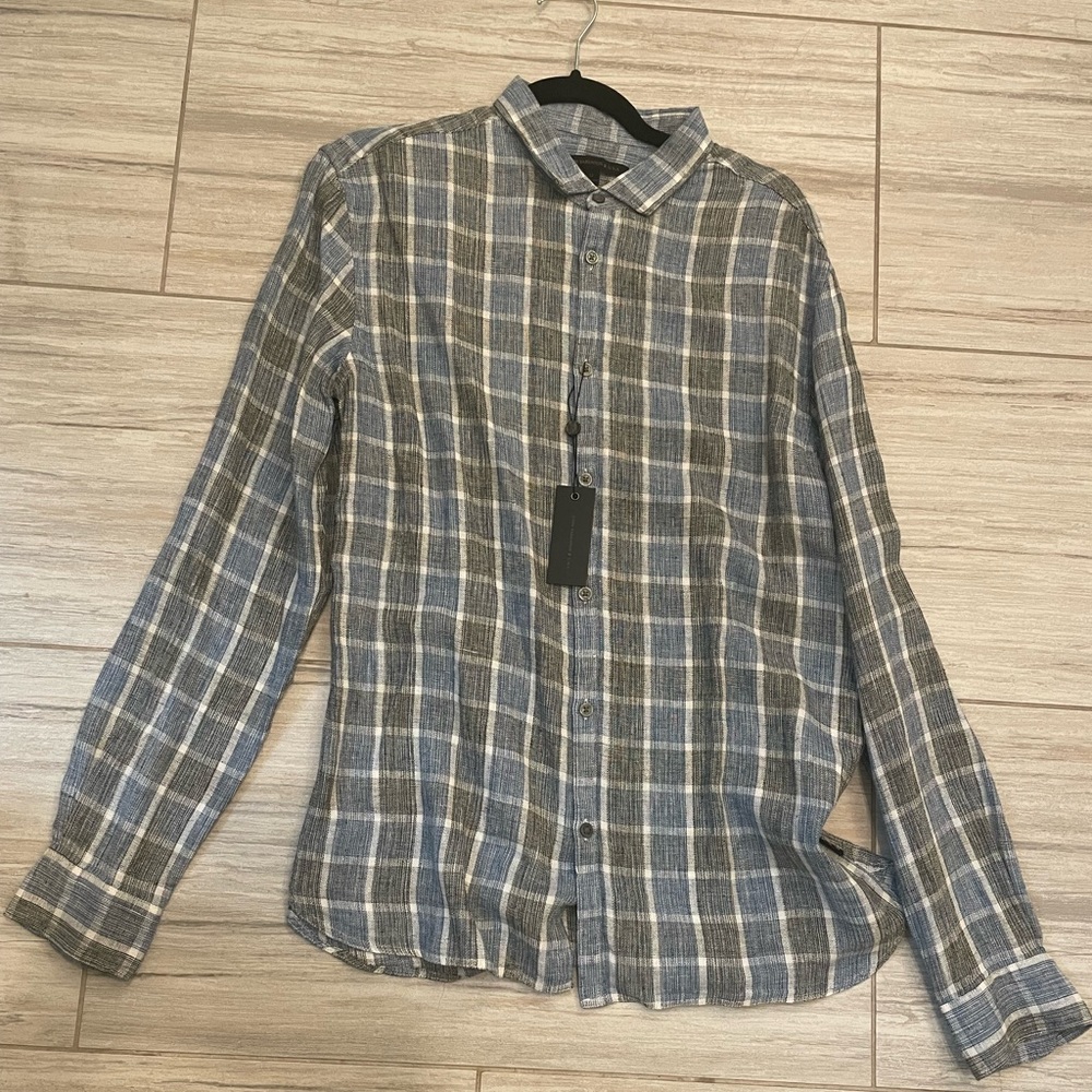 John Varvatos plaid button long sleeve. Size M